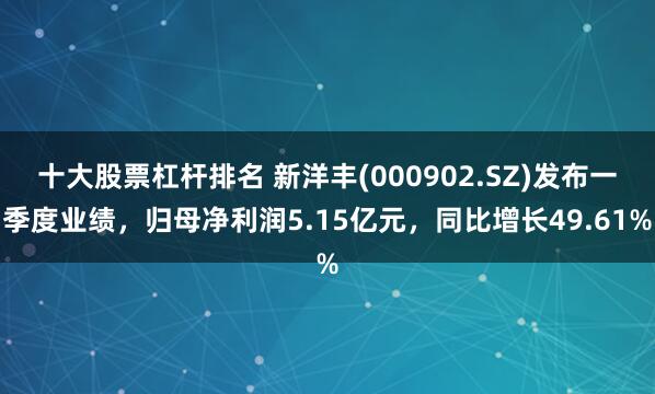十大股票杠杆排名 新洋丰(000902.SZ)发布一季度业绩，归母净利润5.15亿元，同比增长49.61%